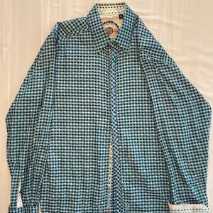 Robert Graham Checkered Blue and Navy Casual Button Down Shirt Medium